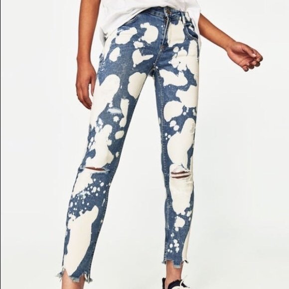 Zara Bleached Distressed Destroyed Skinny Jeans 6/28
